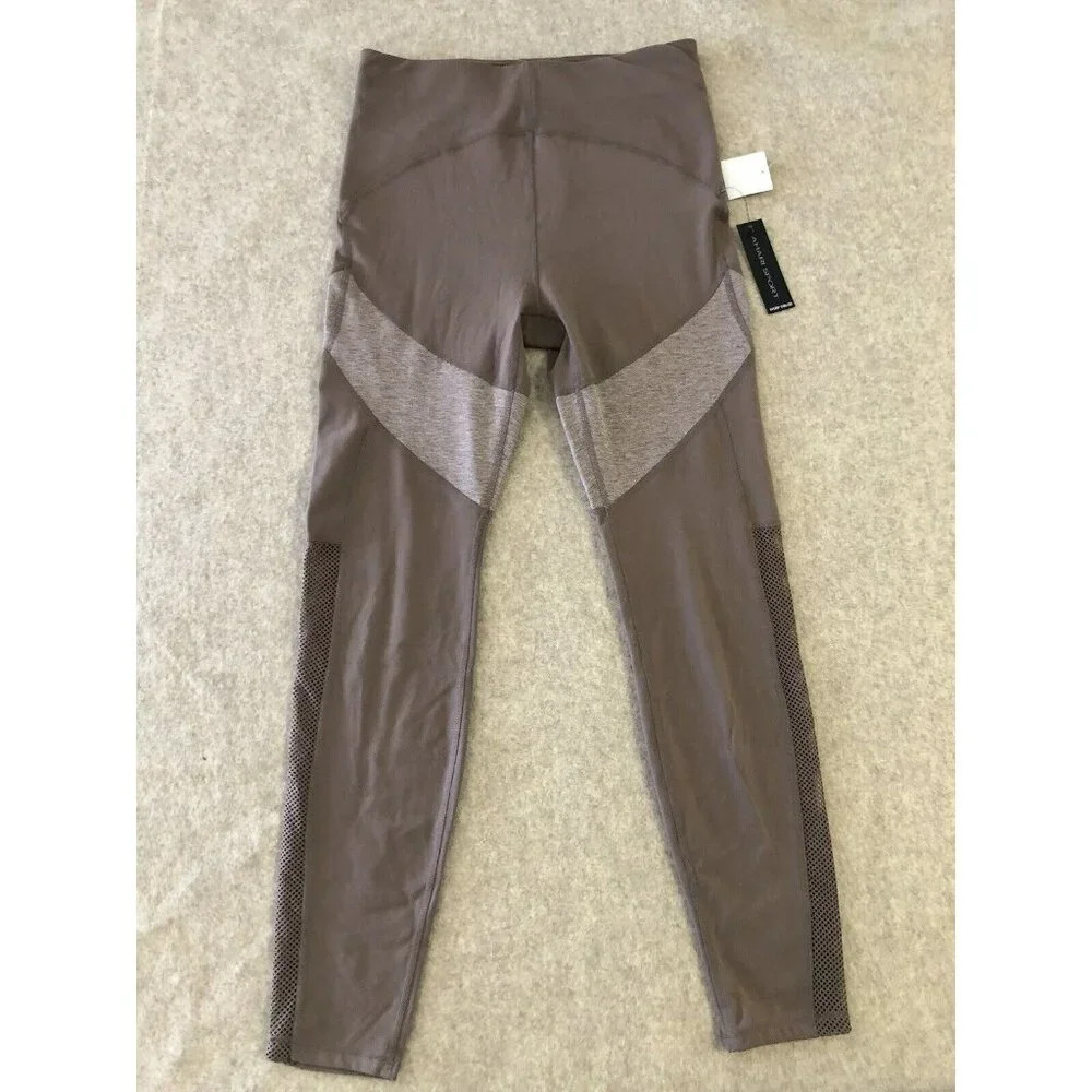 Tahari Sport NWT Women Brown Activewear Yoga Pant Legging Side Mesh Breathable M